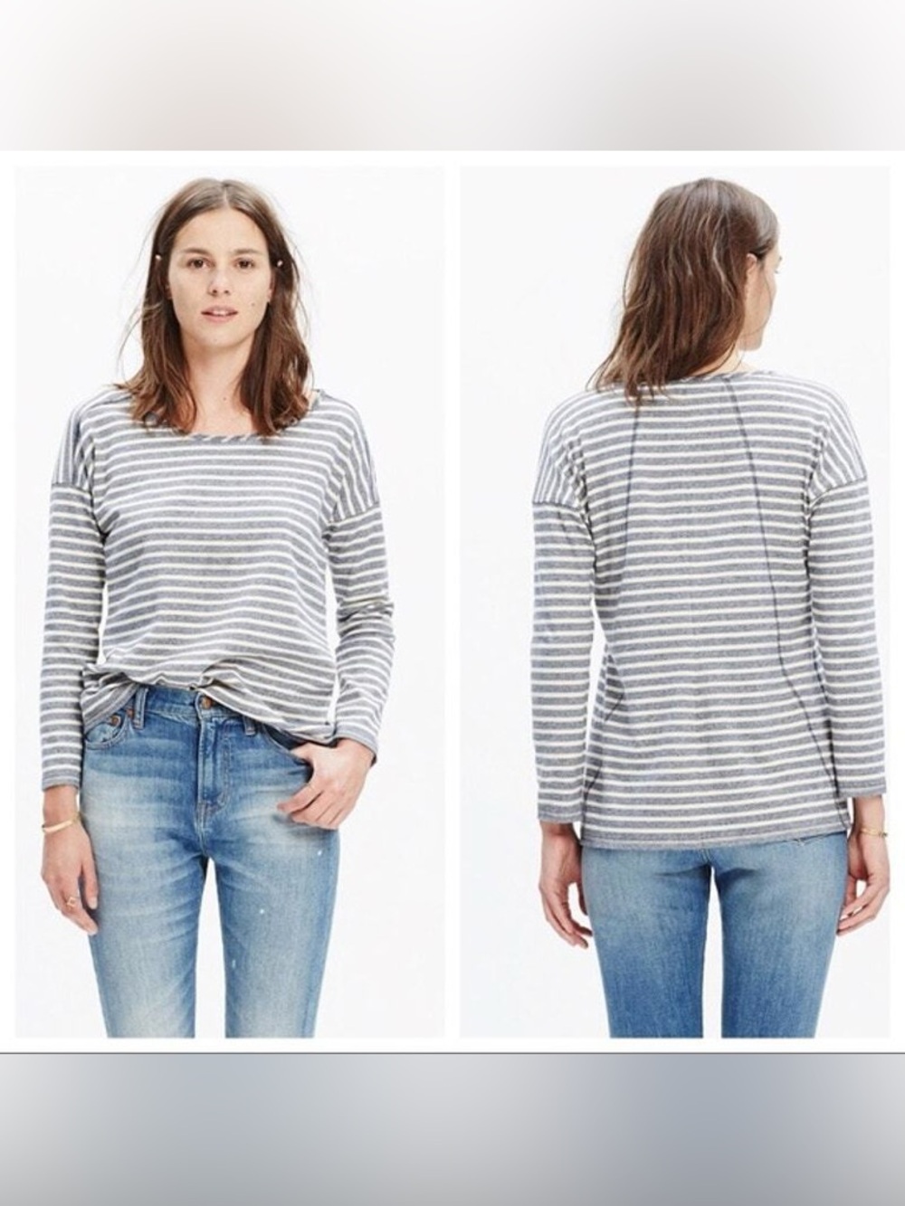 Madewell Blue/Cream Striped Long Sleeve Shirt-Small.